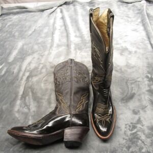 The Sanders Mens Cowboy Boots 8.5 D Brown‎ Leather Western Rodeo Embroidery 15"